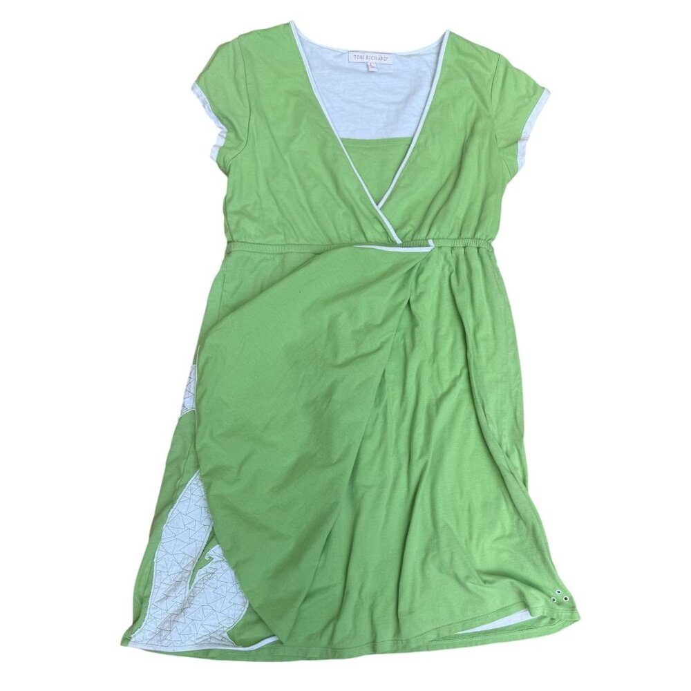 Tori Richard Womens Hawaiian Y2K Faux Wrap Dress Green White Palm Tree L - Picture 6 of 8